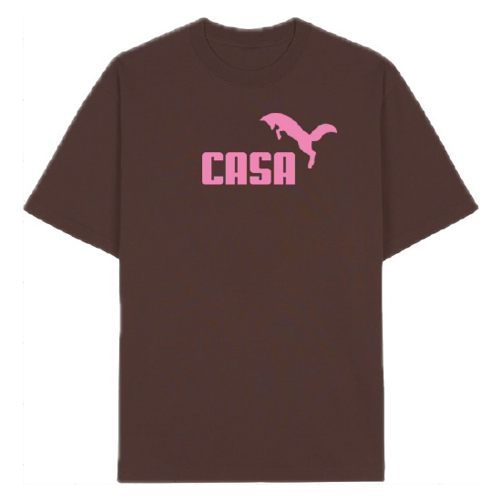 Brown T-shirt with a pink Casa fox logo